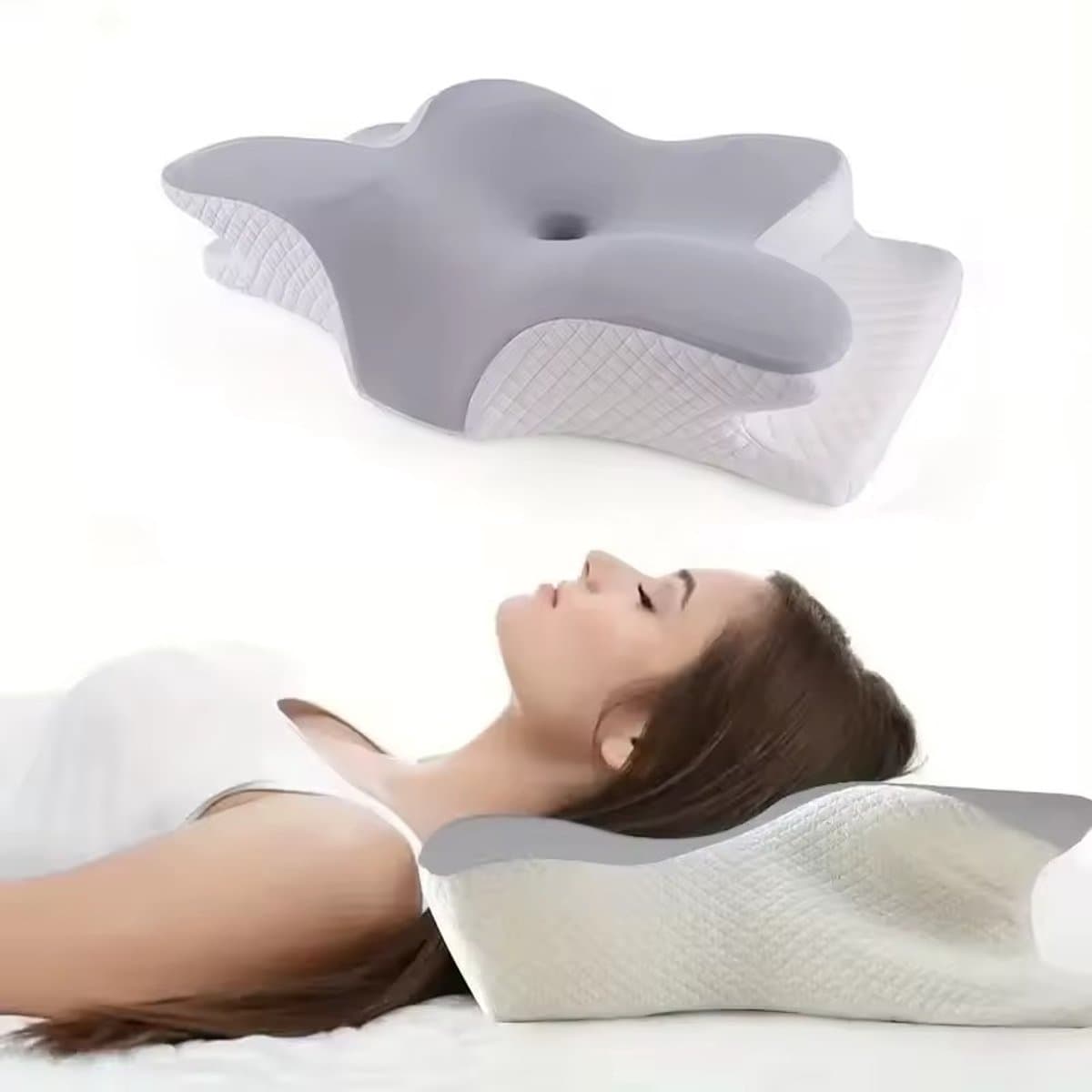 Orthopedisch Nekkussen - Butterfly Sleep Memory Foam - Comfortabele Slow Rebound - Voor Diepe Slaap en Nekmassage - Cervicaal kussen - Grijs - Ideaal voor Bed & Reizen