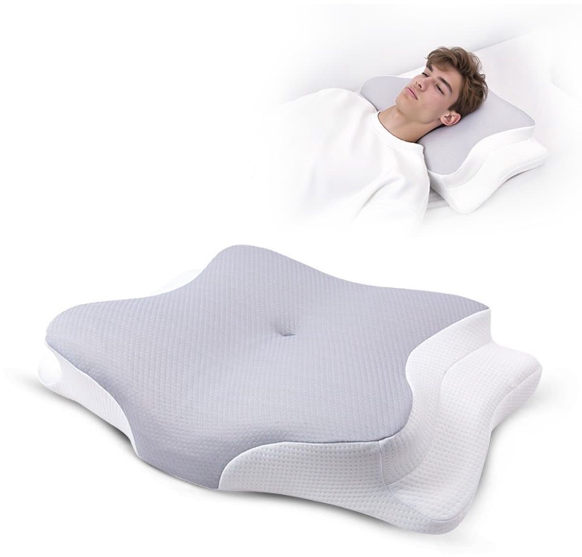 Popalino® Hoofdkussen Memory Foam voor Nekklachten – Orthopedisch & Ergonomisch kussen - Geschikt voor rug-, zij- en buikslapers - Traagschuim - Grijs/wit