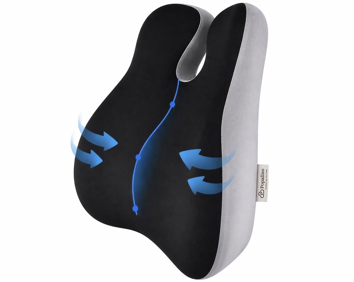 Popalino® Rugsteun - Verstelbaar Rugkussen Onderrug - Lendekussen voor Auto, Bureaustoel, Bed & Bank - Ergonomisch - Met Coolgel - Wasbare Hoes