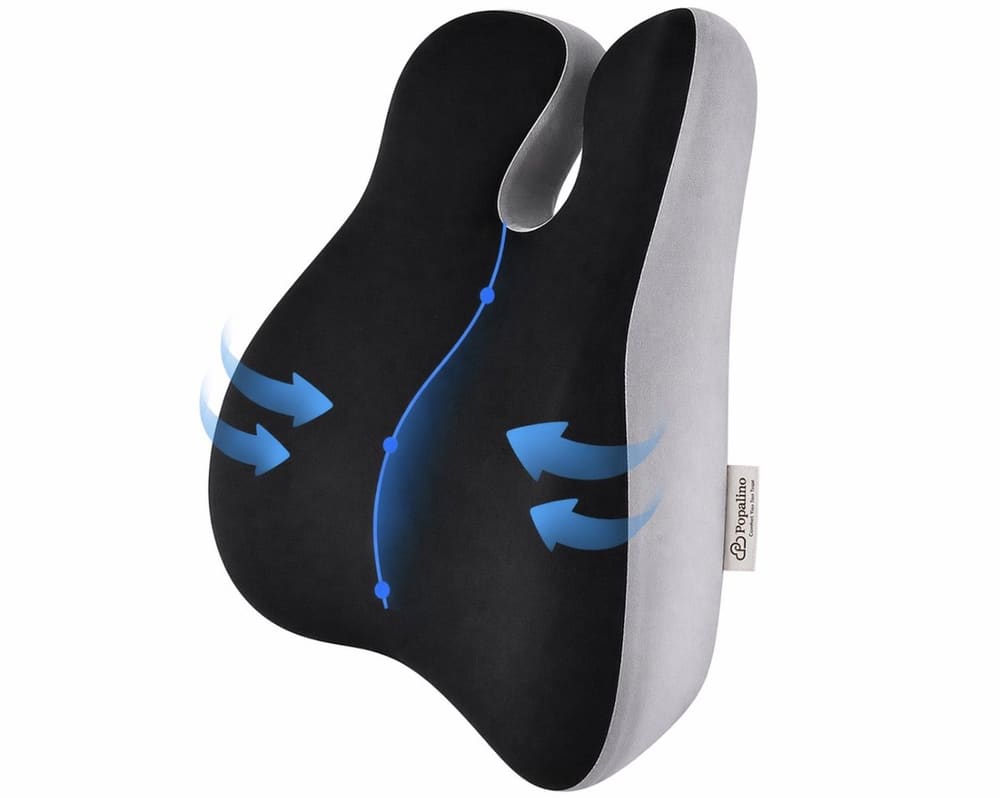 Popalino® Rugsteun - Verstelbaar Rugkussen Onderrug - Lendekussen voor Auto, Bureaustoel, Bed & Bank - Ergonomisch - Met Coolgel - Wasbare Hoes