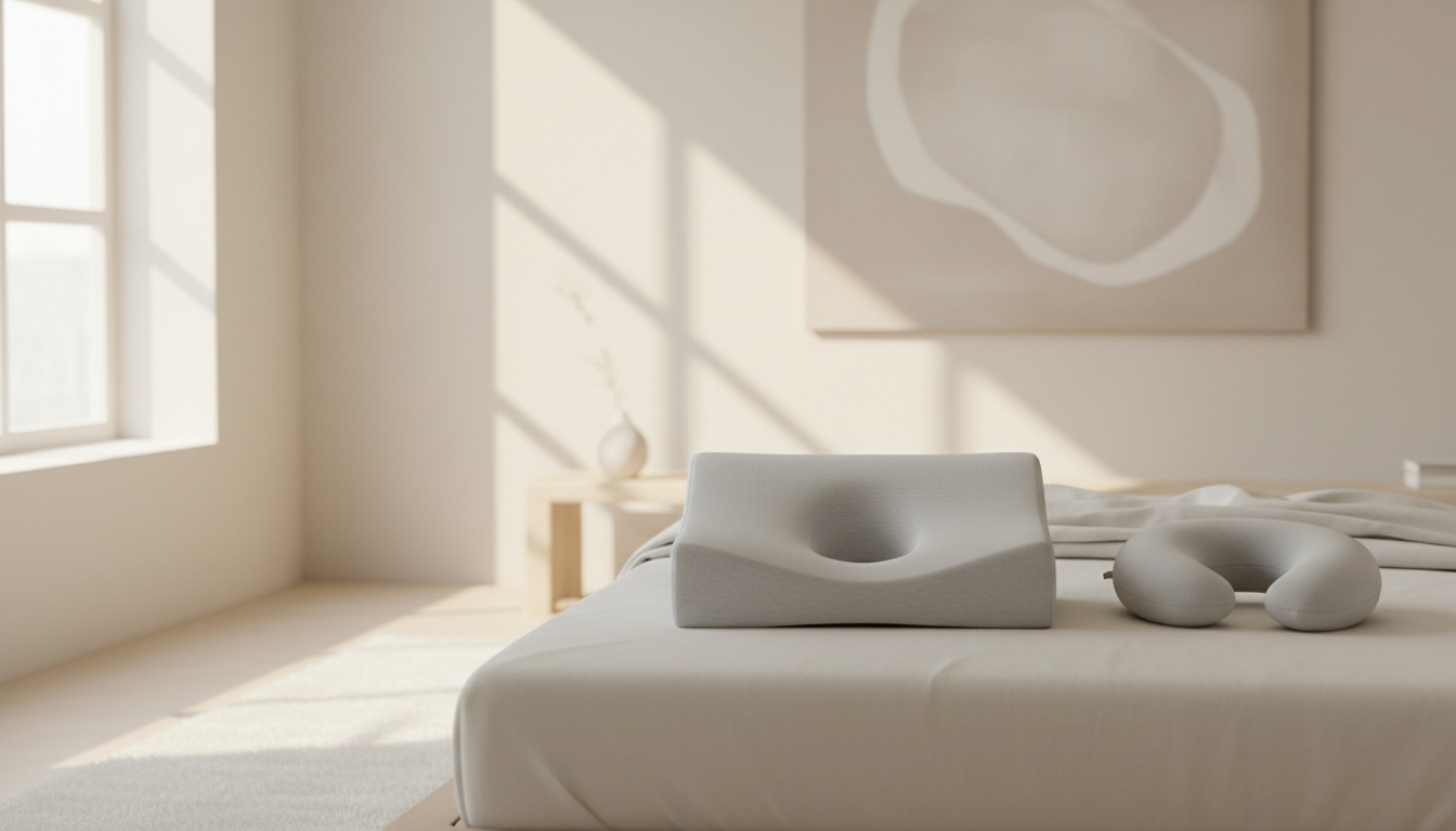 Een ergonomisch nekkussen voor in bed naast een U-vormig reisnekkussen